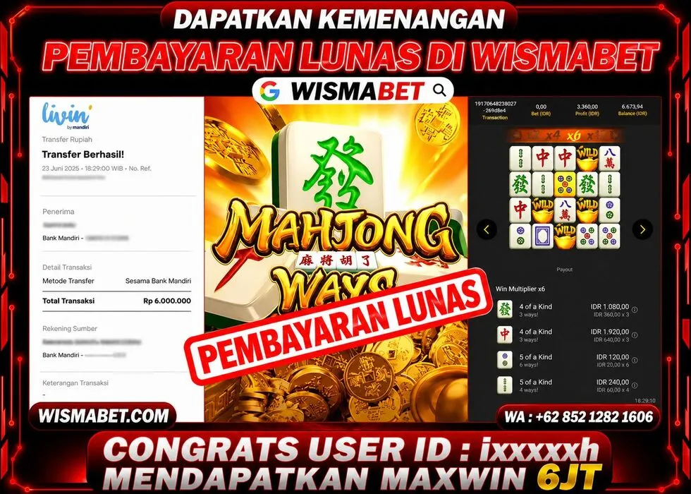 BUKTI KEMENANGAN Mahjong ways Rp6,000,000- LUNAS
